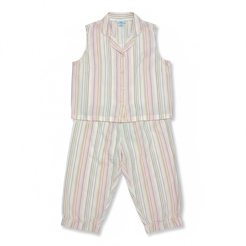 PINE CONE HILL Pajama Set Sz S Striped Sleeveless Top Cropped Pants Loungewear